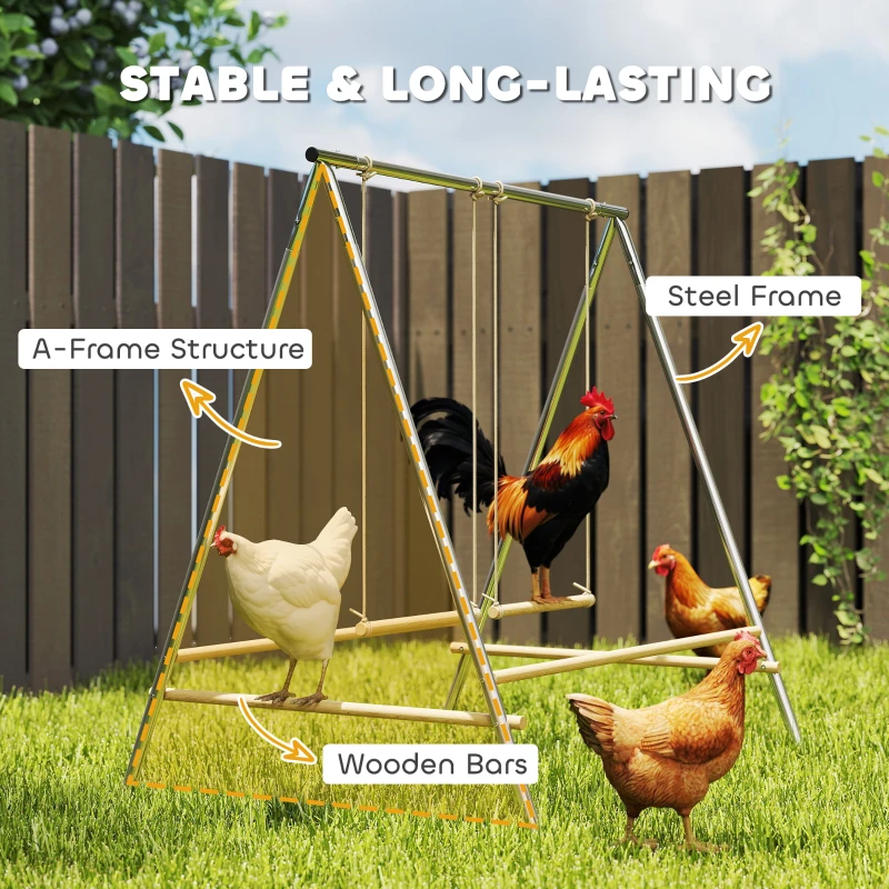 PawHut Chicken Perch for Coop, Chicken Roosting Bars with 2 Swings, Coop Accessories for Farm, Backyard, Silver