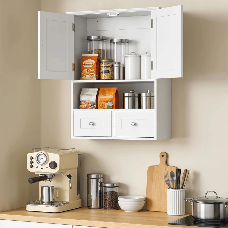 kleankin Bathroom Wall Cabinet, Medicine Cabinet, Over Toilet Storage Cabinet with Shelf and Drawers for Hallway, Living Room, White