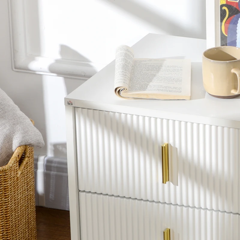 HOMCOM Bedside Table, Modern Nightstand with 2 Drawers, Side End Table with Metal Legs for Living Room, Bedroom, White