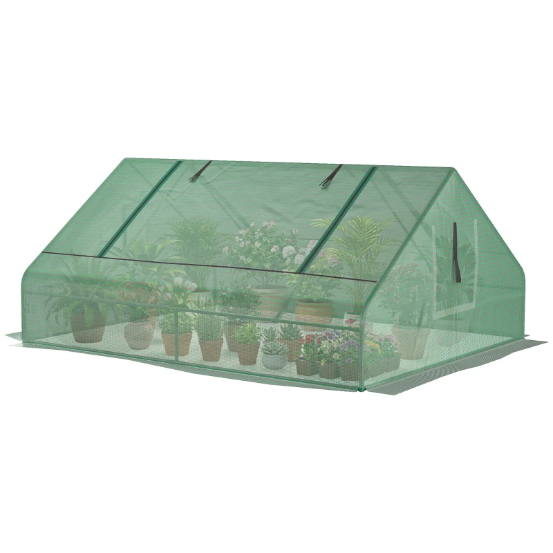 Outsunny 71" x 55" x 32" Mini Greenhouse, Small Green House, Garden Planting Shed, Outdoor Flower Planter Warm House with Zipper Windows, Green