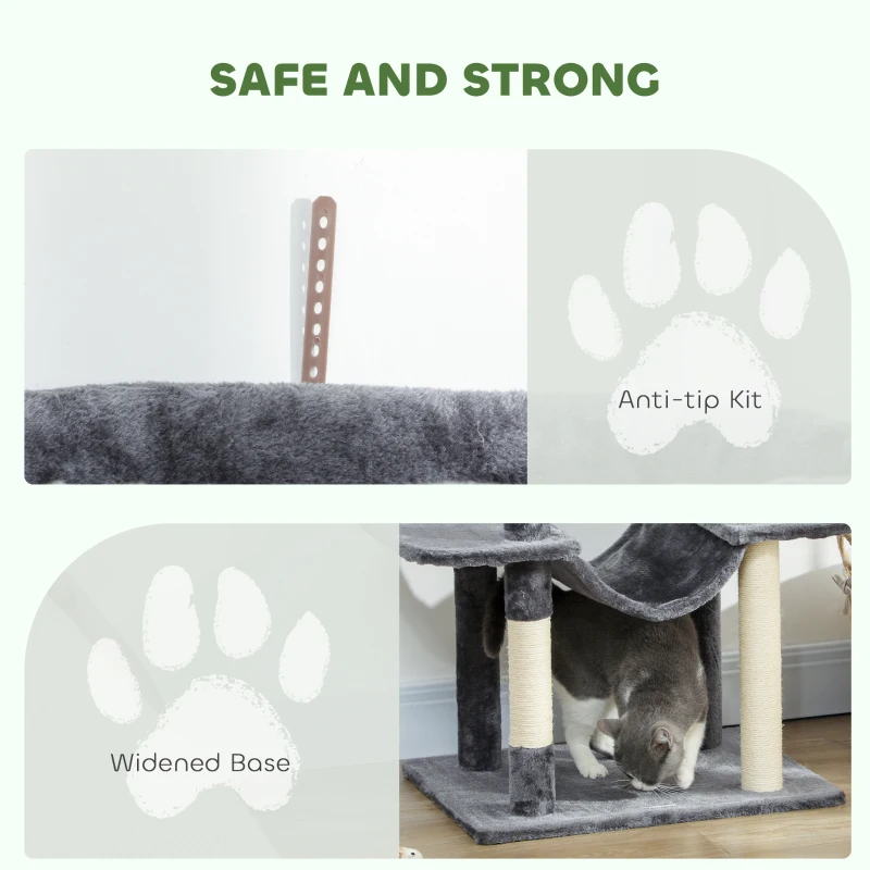 PawHut 69" Cat Tree, Multi-Level Cat Tower with 2 Condos, Plush Perch and Sisal Scratching Posts, Dark Grey