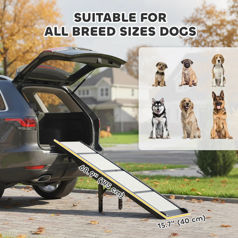 PawHut Foldable Dog Car Ramp with Support Leg, Non-Slip TPR Surface, 69" x 15.7", for Small to Large Dogs Up to 220LBS