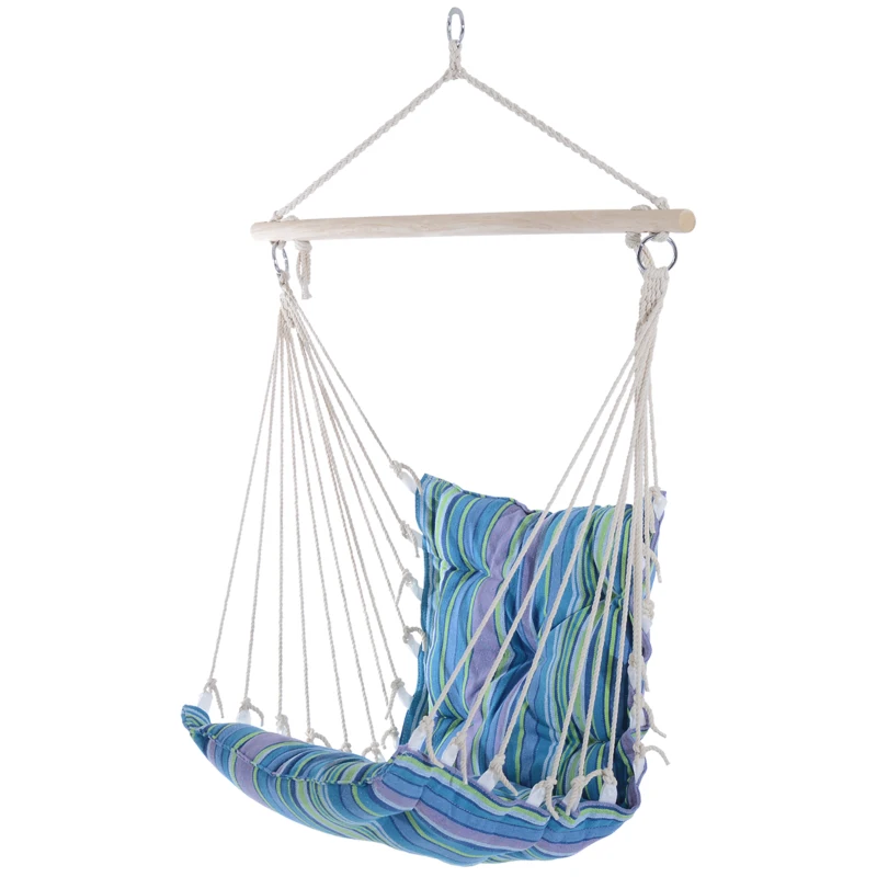Outsunny Portable Hanging Woven Hammock Seat Rope Swing Chair Sleeping Bed for Outdoor Garden Yard Camping Blue
