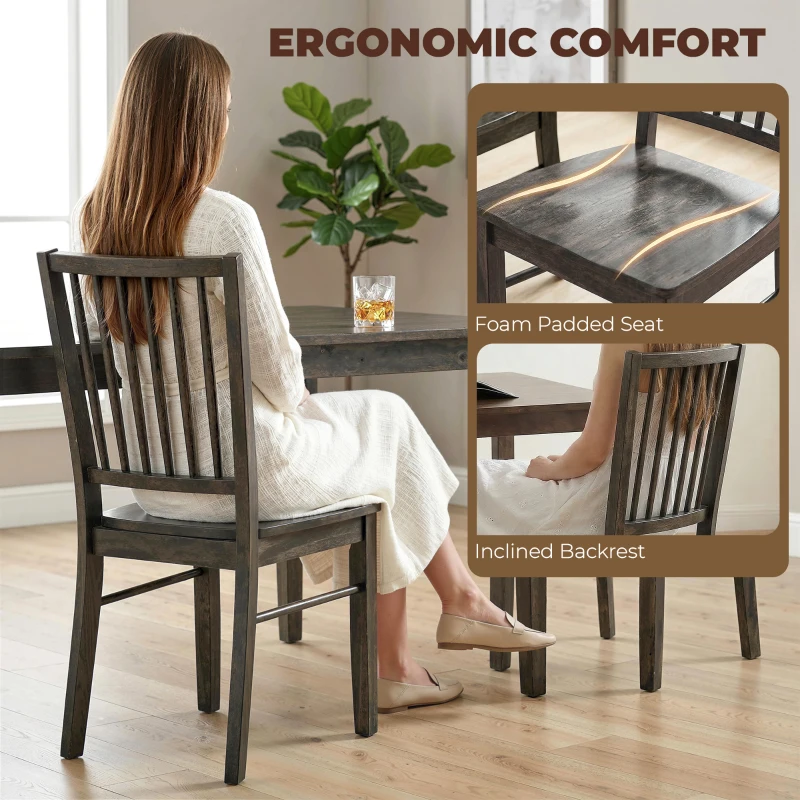 HOMCOM Dining Chairs Set of 2 Ergonomic Solid Wood, Armless Kitchen Chairs with Rubberwood Legs, Charcoal Gray