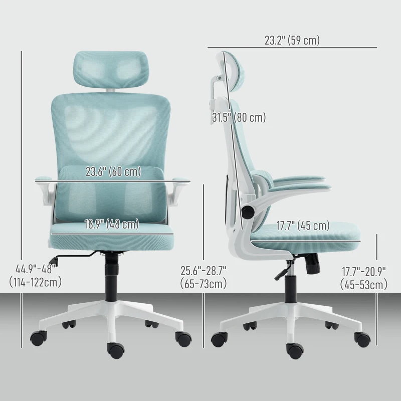 Vinsetto High Back Office Chair, Mesh Computer Chair with Rotatable Headrest, Lumbar Back Support, Adjustable Height, Light Blue