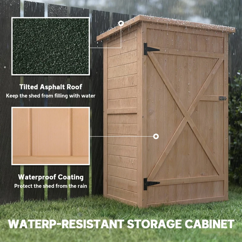 Outsunny 29.9"x21.7"x45.3"Garden Storage Shed with Asphalt Roof, Outdoor Storage Cabinet w/ Shelves, Natural