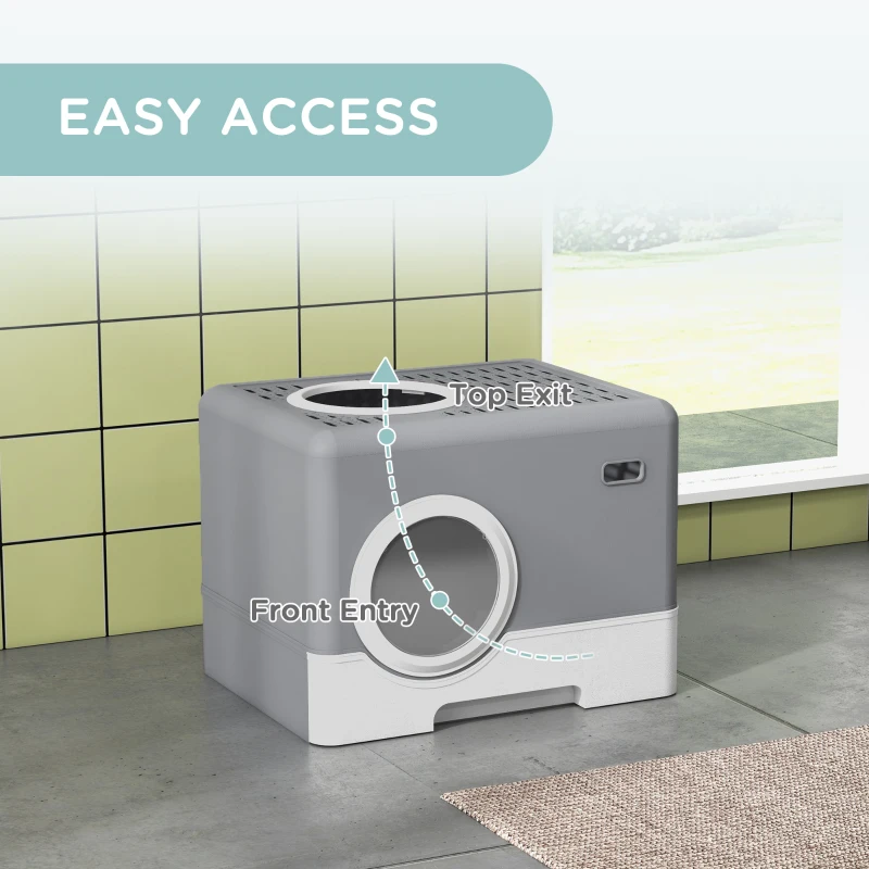 PawHut Cat Litter Box, Litter Tray, Front Entry, Top Exit, 20.5" x 16" x 15"