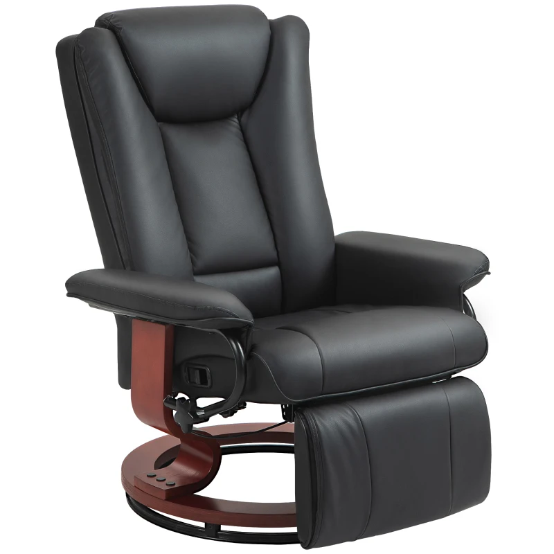 HOMCOM Modern RV Recliner Chair, PU Leather Swivel Recliner Armchair with Footrest for Living Room, Black