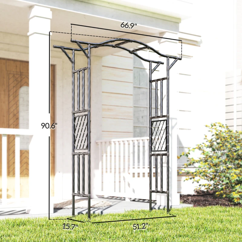 Outsunny Garden Arch, PE-Coated Steel Garden Arch Trellis with Extended Top, Black