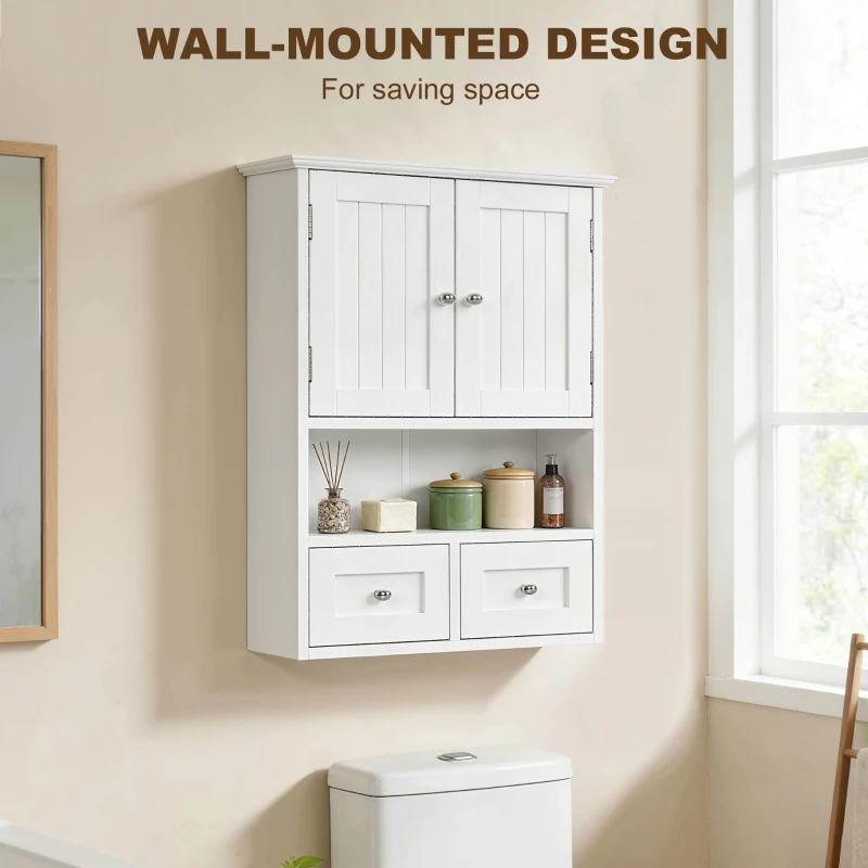 kleankin Bathroom Wall Cabinet, Medicine Cabinet, Over Toilet Storage Cabinet with Shelf and Drawers for Hallway, Living Room, White