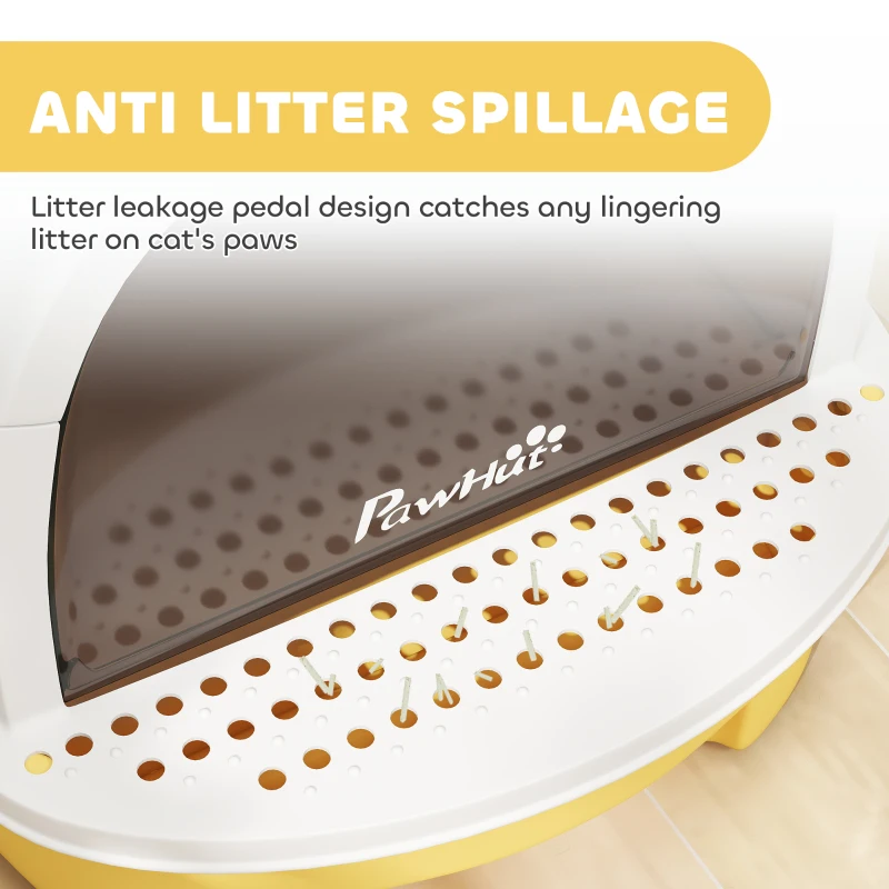 PawHut Cat Litter Box with Lid, Front Door Flap, Scoop, Handle, Easy Clean, for Small and Medium Cats, Yellow
