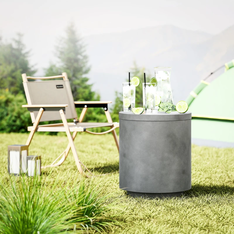 Outsunny 2.6 Gal Outdoor Side Table, 3-In-1 Concrete Cooler Bar Table with Storage, Removable Ice Bucket and Lid, Gray