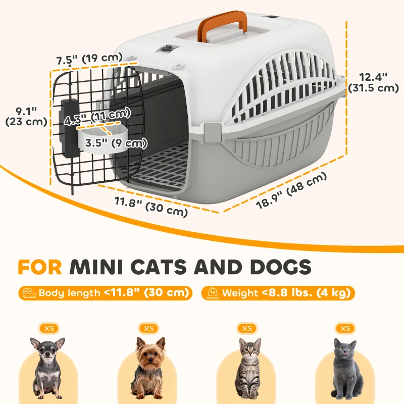 PawHut Airline Approved Pet Carrier for Mini Dogs and Cats with Steel Wire Door, Water Bowl, for Car, Airplane, Outdoor