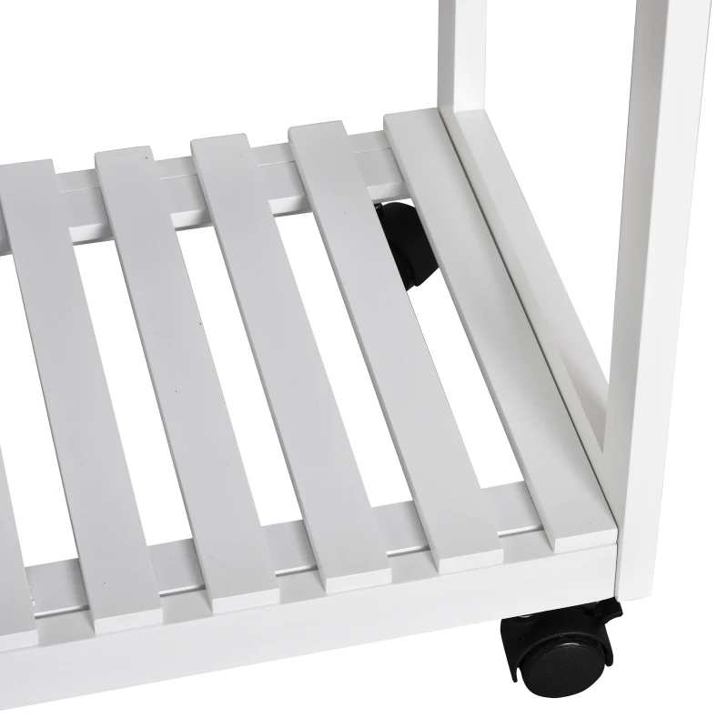HOMCOM Kitchen Trolley 3 Piece Kitchen Cart Set Drop Leaf Breakfast Table and 2 Stools w/ Rolling Wheels & Towel Bars, Wood & White
