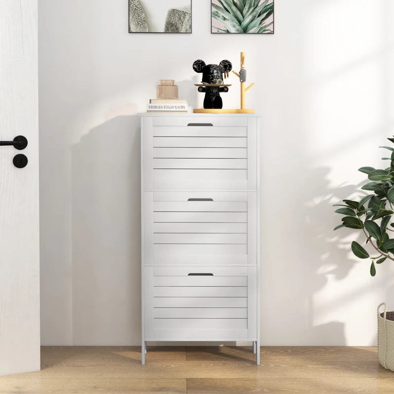 HOMCOM Modern Shoe Storage Cabinet with 3 Flip Drawers and Louvered Doors for 6 Pairs of Shoes, White