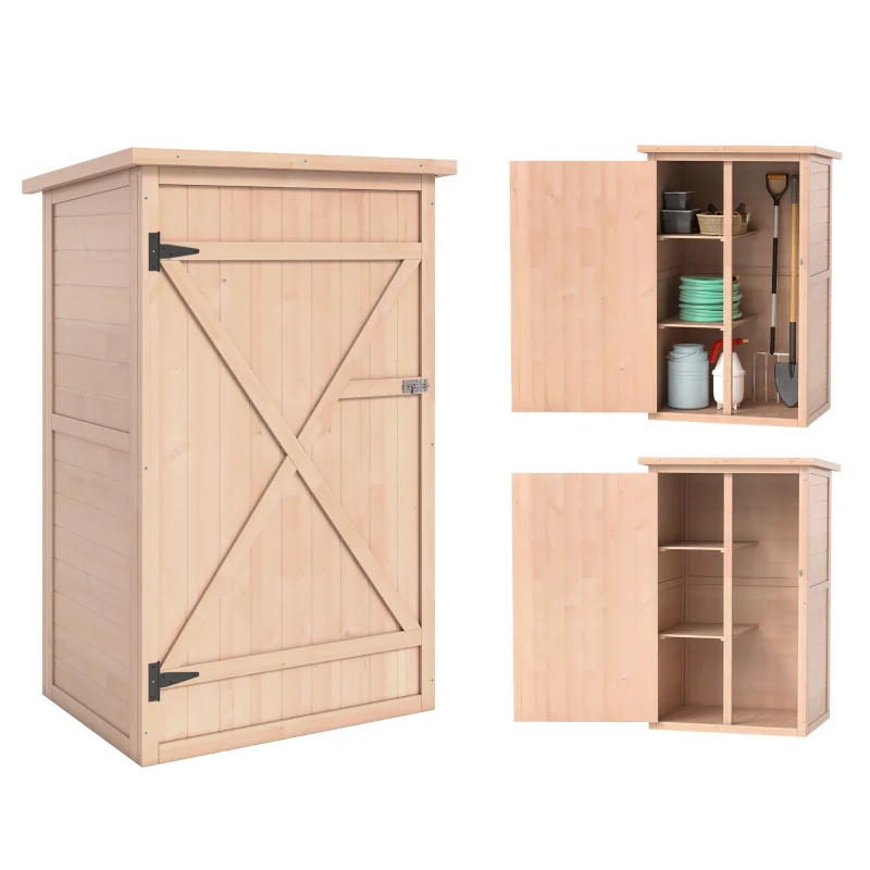 Outsunny 29.9"x21.7"x45.3"Garden Storage Shed with Asphalt Roof, Outdoor Storage Cabinet w/ Shelves, Natural