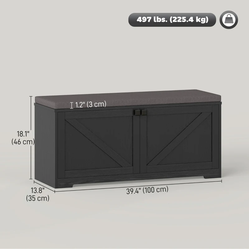 HOMCOM Shoe Storage Bench with Padded Seat, Entryway Bench Holds up to 352 lb, Shoe Organizer, 8 Pairs, Black Wood Grain