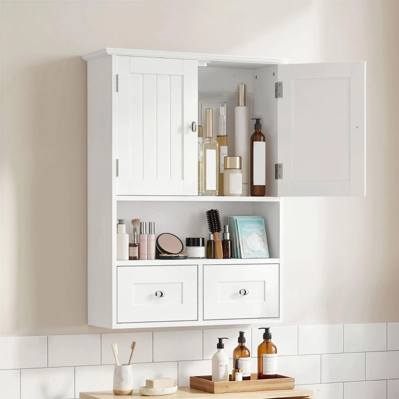 kleankin Bathroom Wall Cabinet, Medicine Cabinet, Over Toilet Storage Cabinet with Shelf and Drawers for Hallway, Living Room, White
