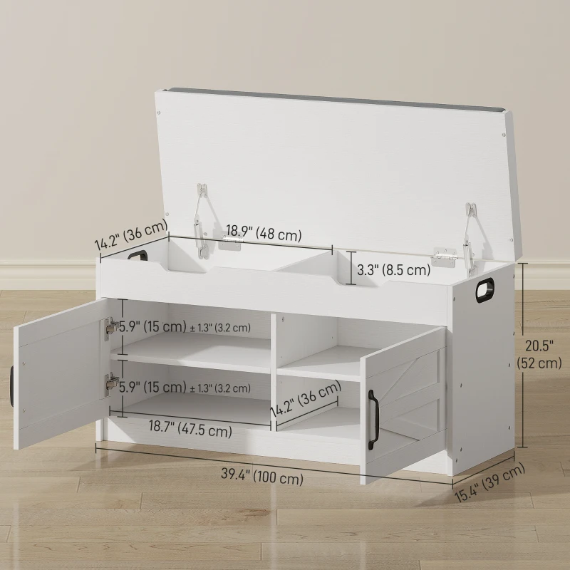HOMCOM Shoe Storage Bench, Entryway Bench with 2-Tier Cabinet, Flip-Top Storage, Padded Cushion for Hallway, White