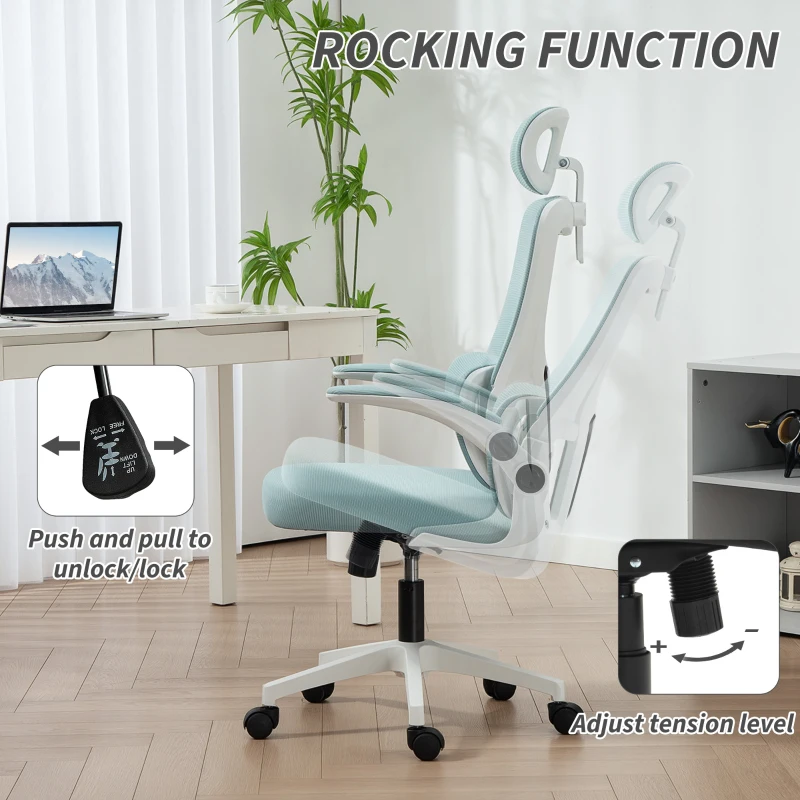 Vinsetto High Back Office Chair, Mesh Computer Chair with Rotatable Headrest, Lumbar Back Support, Adjustable Height, Light Blue