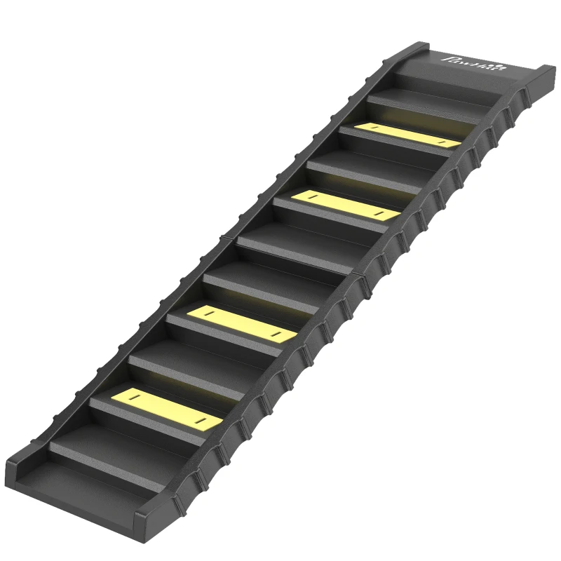 PawHut Foldable Dog Car Ramp, Dog Ramp with Anti-Slip Steps, Pet Stairs for Senior Pets to Access Cars and High Beds, Black