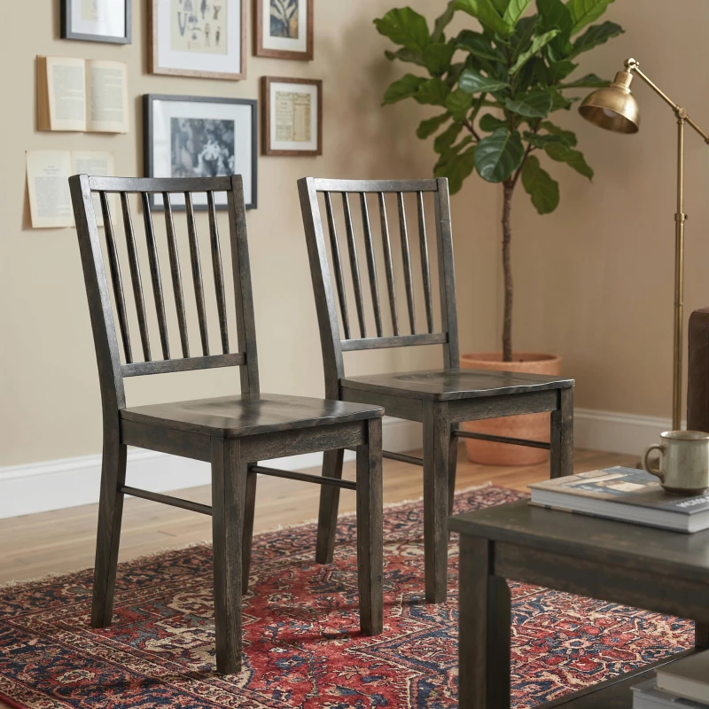 HOMCOM Dining Chairs Set of 2 Ergonomic Solid Wood, Armless Kitchen Chairs with Rubberwood Legs, Charcoal Gray