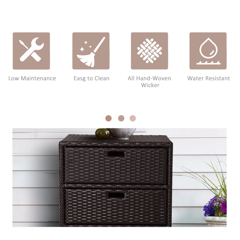 Outsunny Patio PE Rattan Storage Cabinet, Wicker Pool Cabinet Organizer, Outdoor Towel Rack for Pool with 3 Drawers, Brown