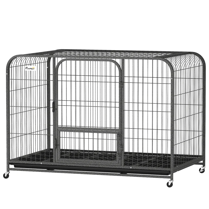 PawHut 48 Inch Heavy Duty Dog Crate, Large Metal Dog Cage with Lockable Wheels and Removable Tray