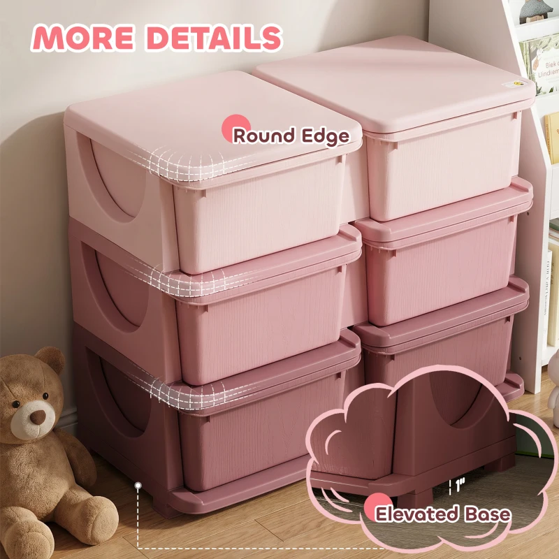 Qaba 3 Tier Kids Toy Organizer and Storage Bins with 6 Plastic Drawers, Pink