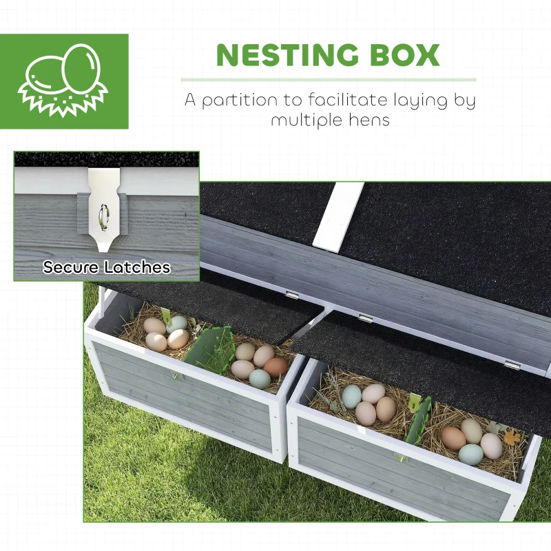 PawHut 59" Wooden Chicken Coop w/ Wheels, Handles, 2 Nesting Boxes, 2 Trays, 4 Perches, Chicken Tractor for 4-6 Chickens, Gray