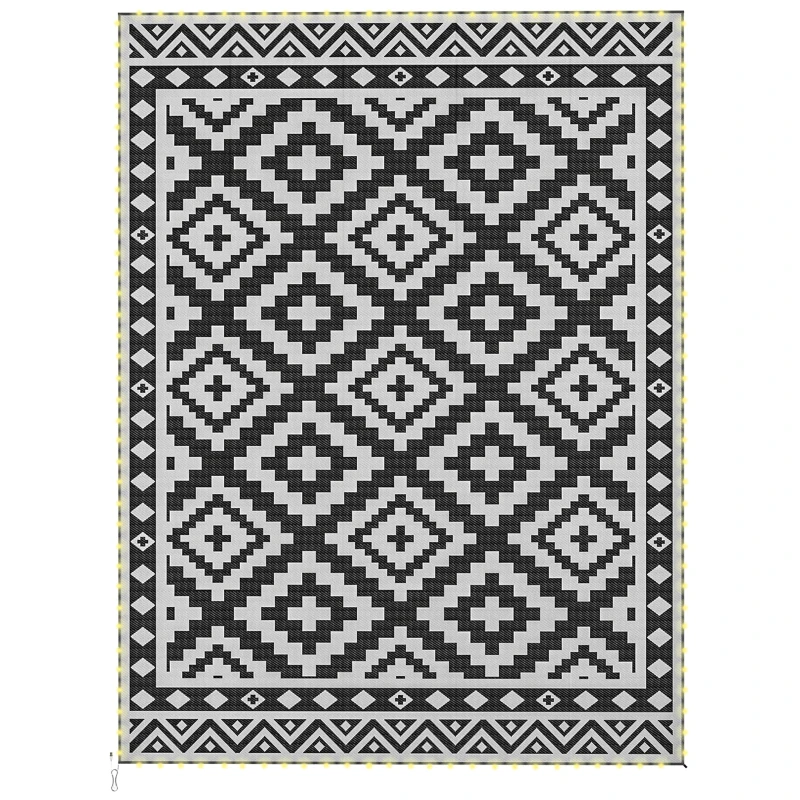 Outsunny Outdoor Rug Carpet Reversible Plastic Straw Rug with LED Lights 12' x 9'