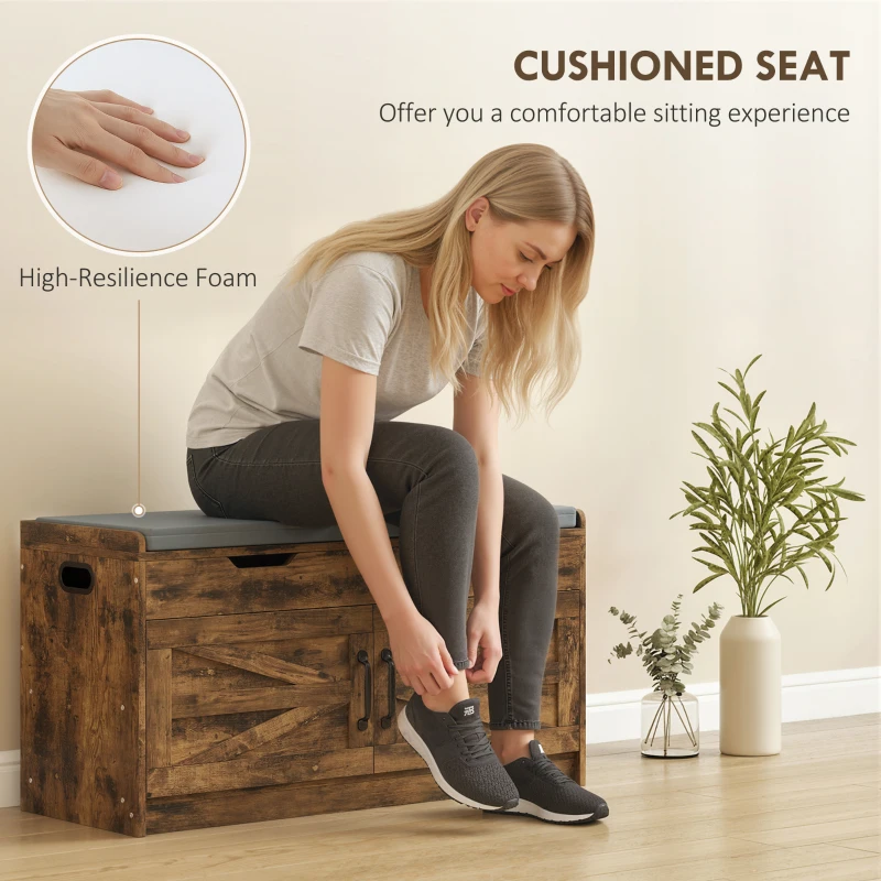 HOMCOM Shoe Storage Bench, Entryway Bench with 2-Tier Cabinet, Flip-Top Storage, Padded Cushion for Hallway, Rustic Brown