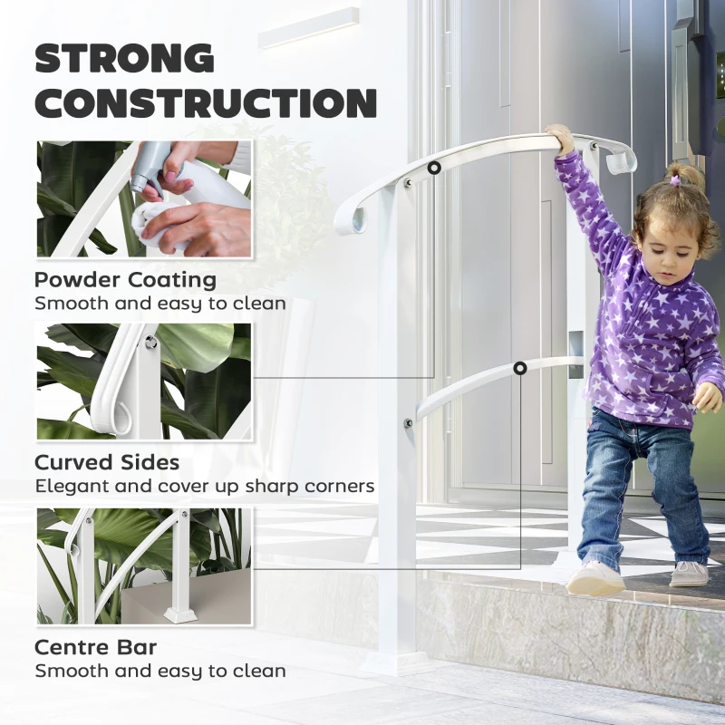 Outsunny 1-3 Step Handrails for Outdoor Steps, Porch Deck Railing, Metal Outdoor Stair Railing with Installation Kit, White