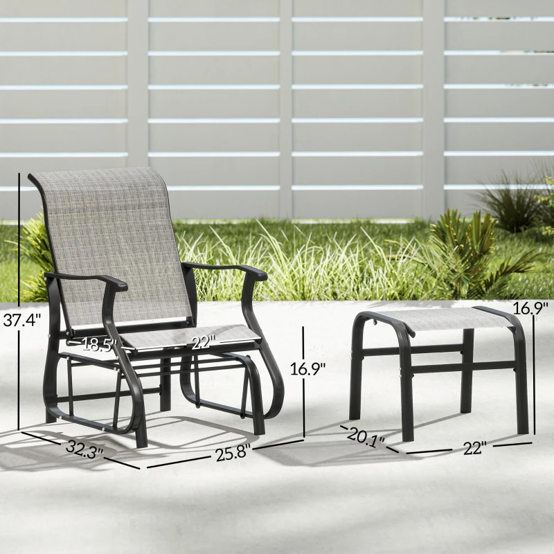 Outsunny Outdoor Glider with Ottoman, Patio Glider Chair Set with High Back, Wide Seat for Porch, Garden, Backyard, Gray