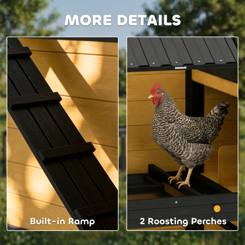 PawHut Large Chicken Coop, 134"L Wooden Chicken House with Run, Nesting Box, Slide-Out Tray, Waterproof Roof and Ramp
