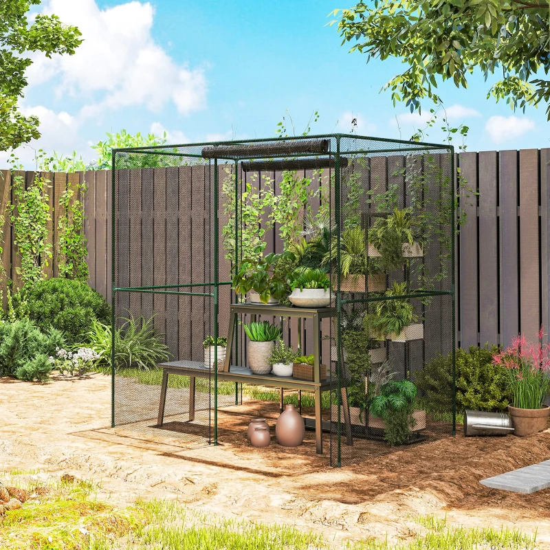 Outsunny 6' x 4' x 6' Crop Cage, Plant Protection Tent with Zippered Doors for Vegetable Garden, Backyard, Black
