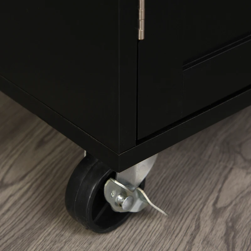 HOMCOM Rolling Kitchen Island Cart with Wood Top, Enough Storage Drawer Space with Towel Bar Rack Shelves, Portable Kitchen Utility Serving Cart Trolley on Wheels, Black