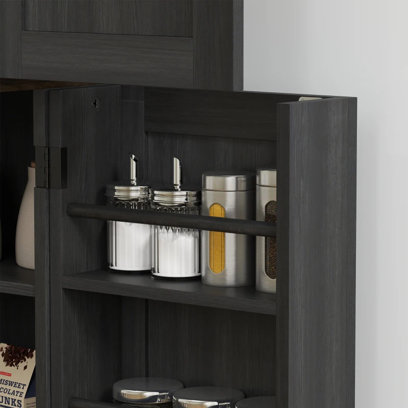 HOMCOM 64" Tall Kitchen Pantry Cabinet with Spice Racks and Adjustable Shelves, Black Wood Grain