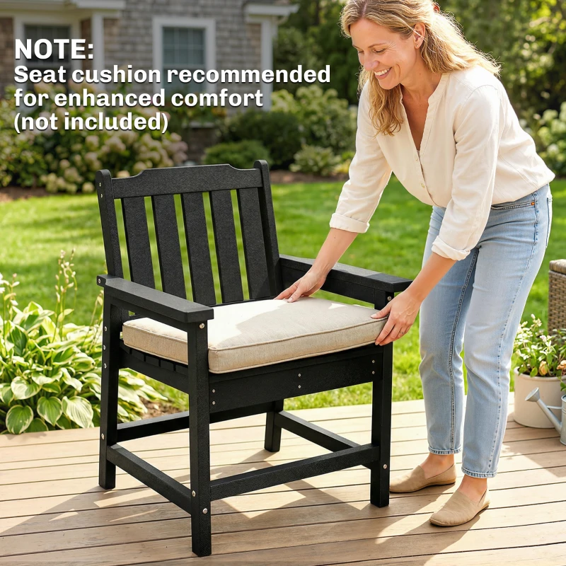 Outsunny All-Weather Patio Chair, HDPE Patio Dining Chair, Heavy Duty Wood-Like Outdoor Furniture for Garden, Backyard, Deck, Porch, Lawn, Black