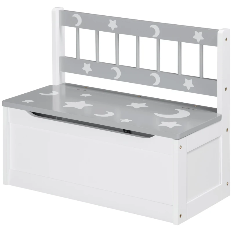 Qaba Kids Toy Box Storage Chest with Lid and Safety Hinge, Kids Storage Bench Seat with Backrest for Toddler, Grey