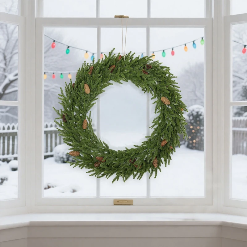HOMCOM 36 inch Christmas Wreath, Artificial Norfolk Pine Wreath with Pine Cones and Realistic Branches for Door, Wall