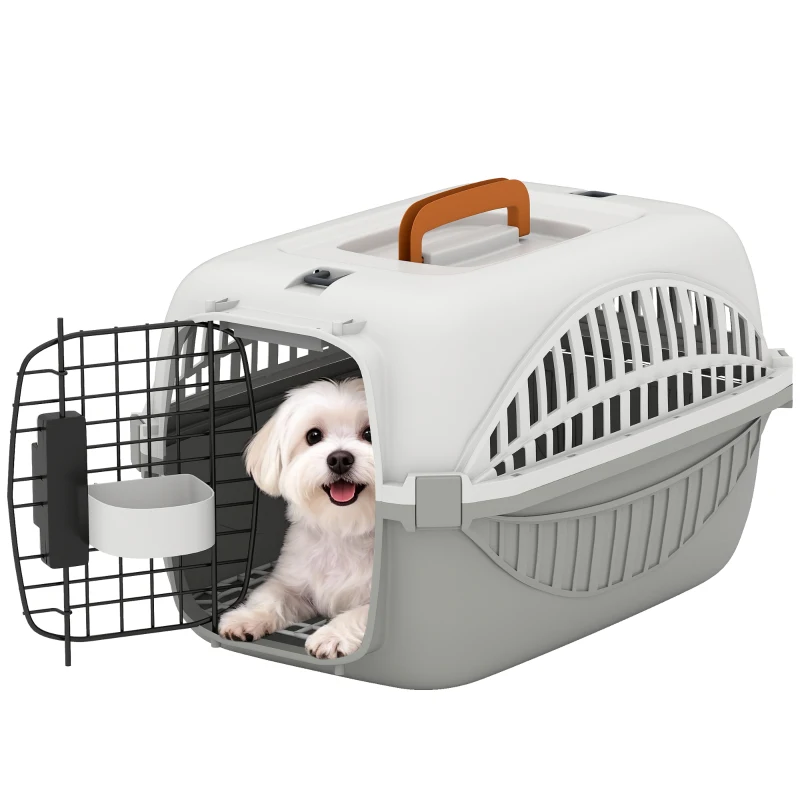 PawHut Airline Approved Pet Carrier for Mini Dogs and Cats with Steel Wire Door, Water Bowl, for Car, Airplane, Outdoor