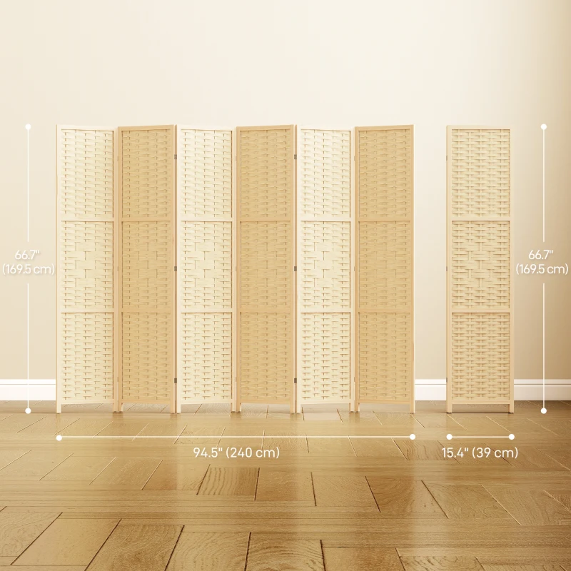 HOMCOM 6-Panel Room Divider, 5.6 FT Freestanding Folding Privacy Screen, Partition Wall Divider, Natural Wood