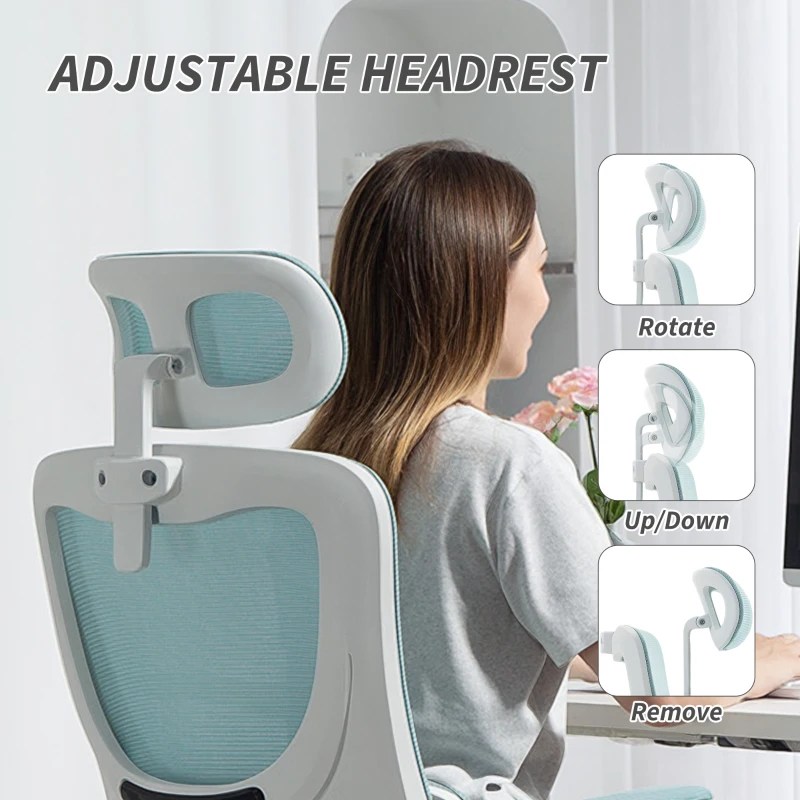 Vinsetto High Back Office Chair, Mesh Computer Chair with Rotatable Headrest, Lumbar Back Support, Adjustable Height, Light Blue