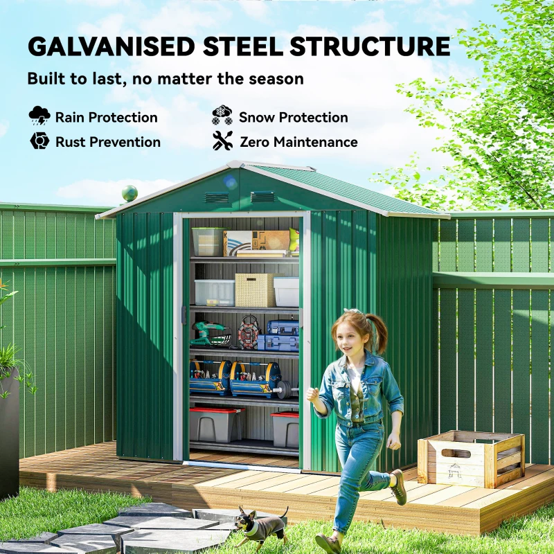 Outsunny 6.5x3.5ft Metal Garden Storage Shed for Outdoor Tool Storage with Double Sliding Doors and Vents, Green