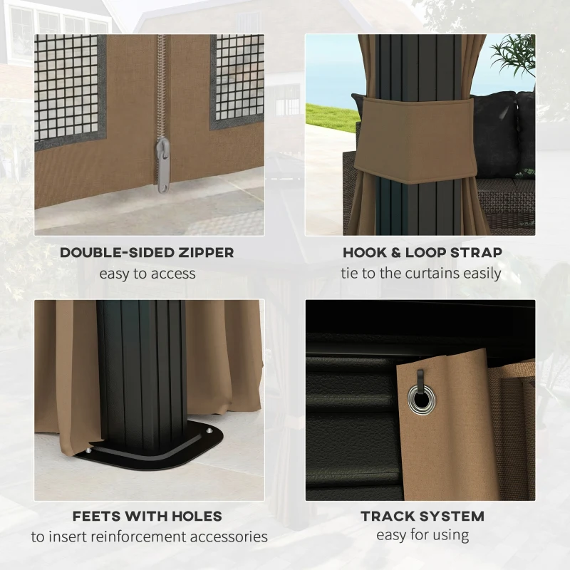 Outsunny 10' x 10' Hardtop Gazebo, Sun Shelter with Double Tier Metal Roof, Mosquito Netting, and Hanging Hook, Dark Brown