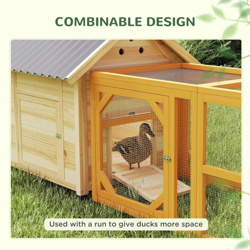 PawHut Duck Coop, Wooden Duck House with Openable Roof & Double Doors, Natural Wood