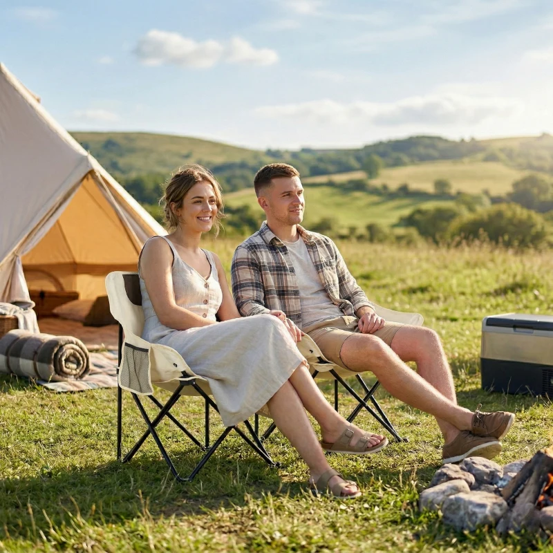 Outsunny Portable Camping Chair, Lightweight Folding Chair for Adults with Carry Bag, Side Pocket for Hiking, Backpacking, White