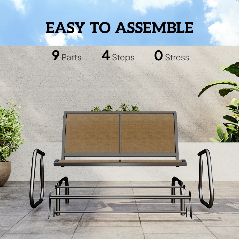 Outsunny Outdoor Glider Bench, 2 Person Patio Glider Chair, Gliding Outdoor Garden Loveseat Swing Bench with Breathable Mesh Fabric, Steel Frame for Backyard, Porch, Brown