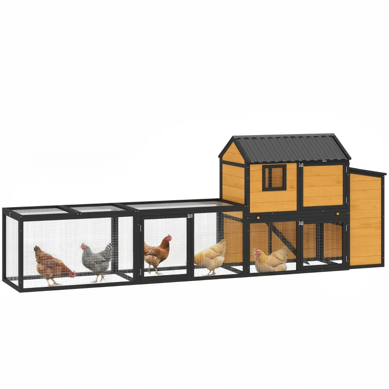 PawHut Large Chicken Coop, 134"L Wooden Chicken House with Run, Nesting Box, Slide-Out Tray, Waterproof Roof and Ramp